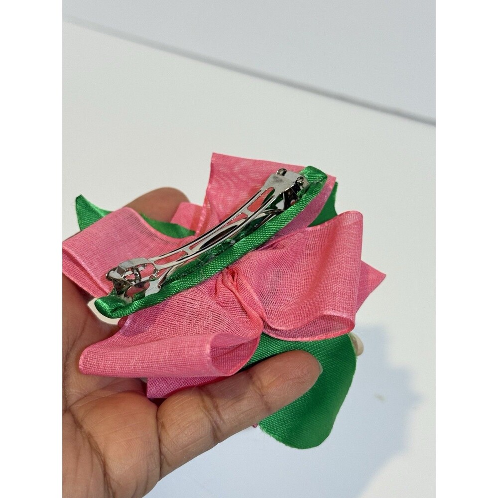 Women’s Pink Rose Flower Hair Clip Barrette Floral Hair Handmade Accessory - Picture 7 of 9